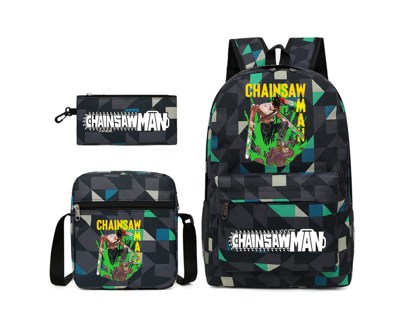 Anime Chainsaw Man Backpack Computer Bag Student School Bag  Shoulder Bag Pen Bag Three Pieces Set Rhombic4