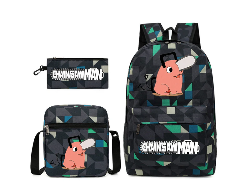 Anime Chainsaw Man Backpack Computer Bag Student School Bag  Shoulder Bag Pen Bag Three Pieces Set Rhombic2
