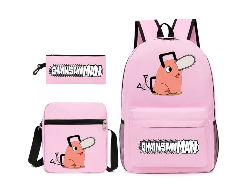 Anime Chainsaw Man Backpack Computer Bag Student School Bag  Shoulder Bag Pen Bag Three Pieces Set Pink2