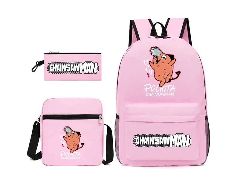 Anime Chainsaw Man Backpack Computer Bag Student School Bag  Shoulder Bag Pen Bag Three Pieces Set Pink5