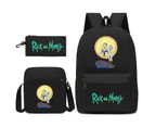 Three-piece Set Anime Rick and Morty Backpack Student Schoolbag Shoulder Bag Pen Bag Black3