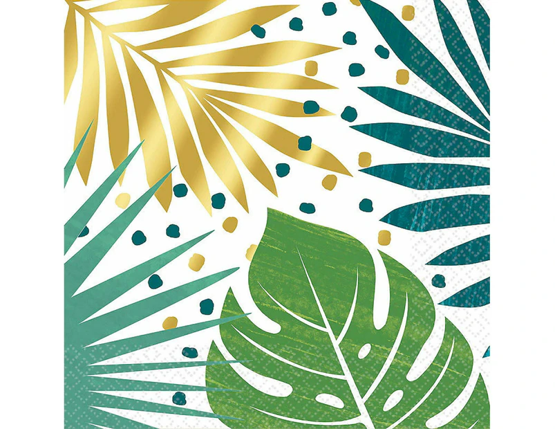 Key West Green & Gold Leaf Large Paper Napkins / Serviettes (Pack of 16)