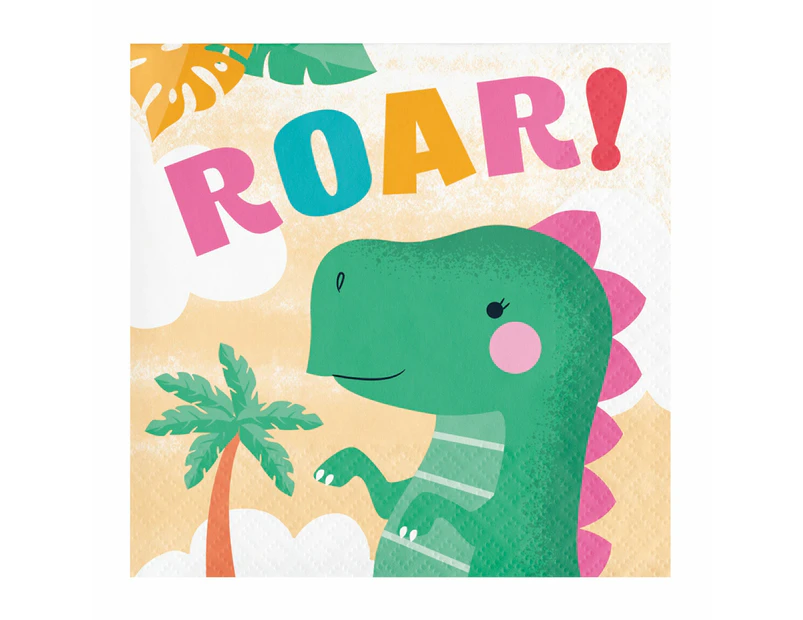 Girl Dino Party Small Napkins / Serviettes (Pack of 16)