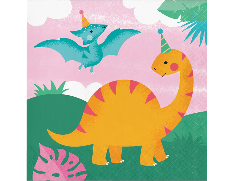Girl Dino Party Large Napkins / Serviettes (Pack of 16)