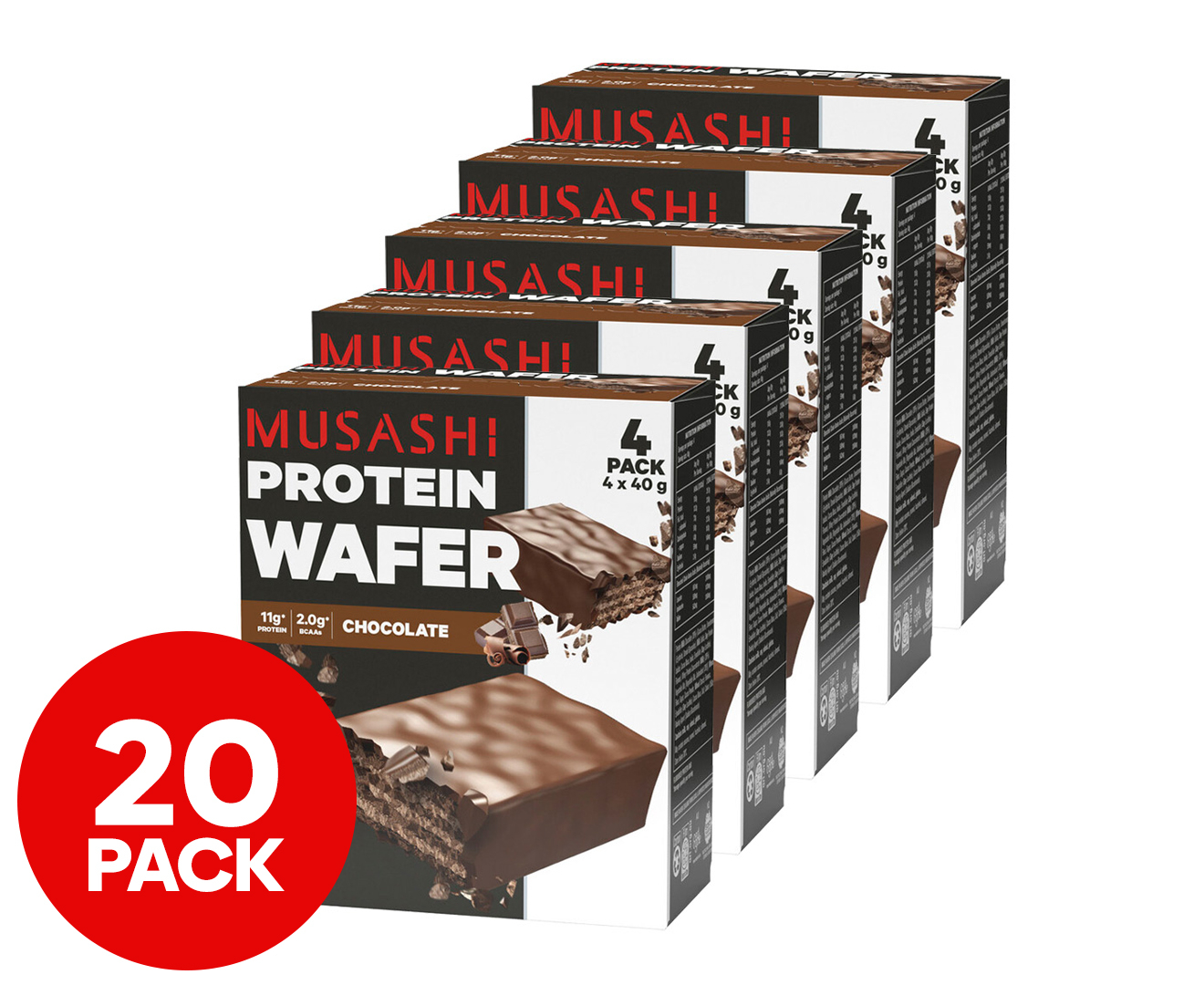 20 X Musashi Protein Wafer Bar Chocolate 40g Au 0436