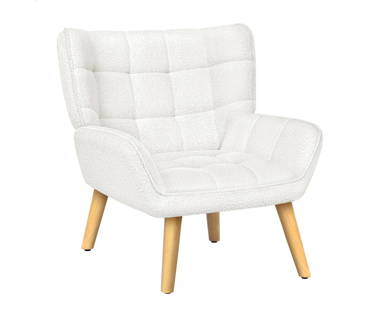 ALFORDSON Wooden Armchair Lounge Accent Chair Sherpa Boucle White