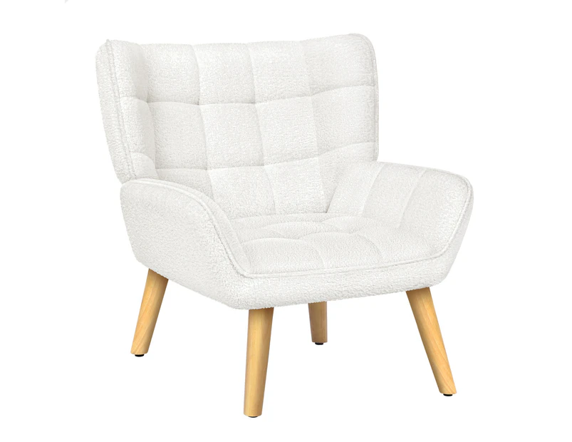 ALFORDSON Wooden Armchair Lounge Accent Chair Sherpa Boucle White