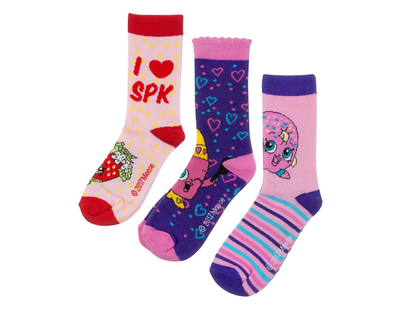 Shopkins Girls Socks Set (Pack of 3) (Multicoloured) - NS7352