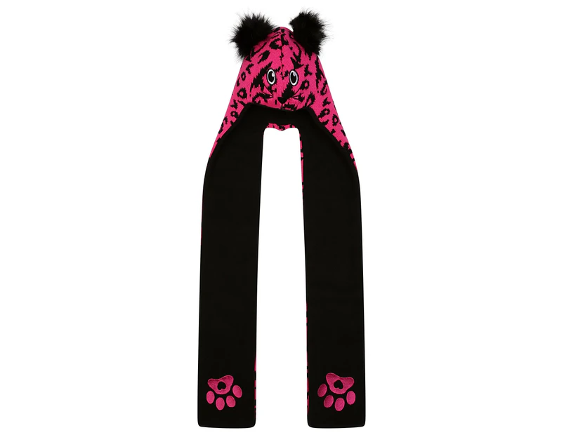 Dare 2B Childrens/Kids Snowplay Leopard Print 3 in 1 Hat Scarf (Pure Pink/Black) - RG9406