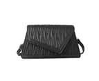 Fashion Quilting Crossbody Bag for Women Lozenge Shoulder Bag Soft PU Leather Messenger Bag Simple Casual Square Bags-Color-Black