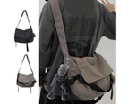 Crossbody Bag Womens Lightweight Nylon Postman Bag Simple Flap Bag Single Shoulder Bag Japanese Casual Bag-Color-Black