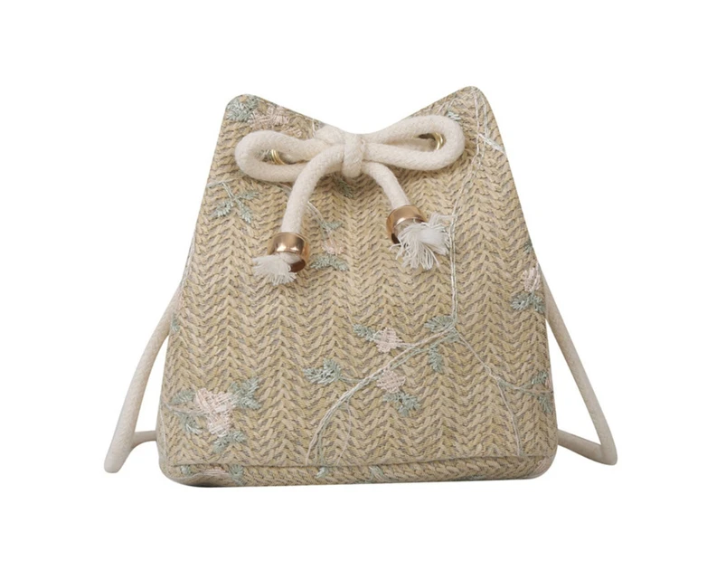 Cute Straw Bucket Bag for Women Drawstring Crossbody Bag Female Casual Shoulder Bag All-matching Summer Beach-Handbag-Color-Khaki