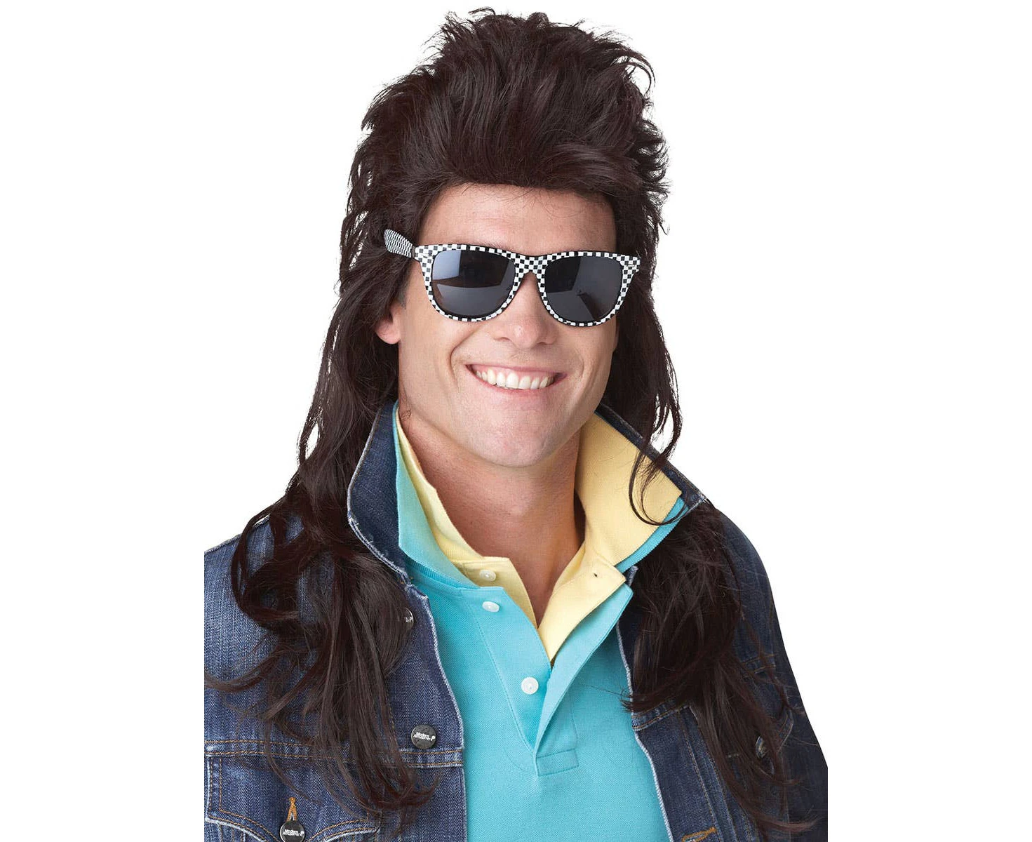 80s Rock Mullet Mens Dark Brown Wig Mens