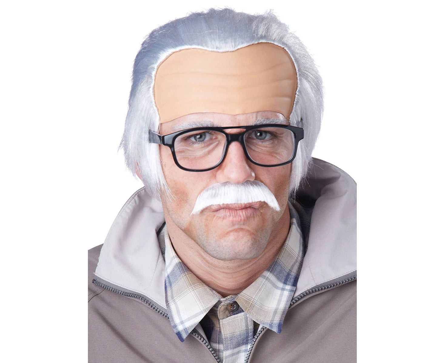 Rude Grandpa Mens White Wig and Moustache Set Mens