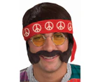 Peace Out 60s Mens Brown Costume Wig and Accessory Kit Mens