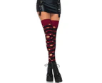Distressed Black and Red Opaque Striped Womens Thigh Highs Womens