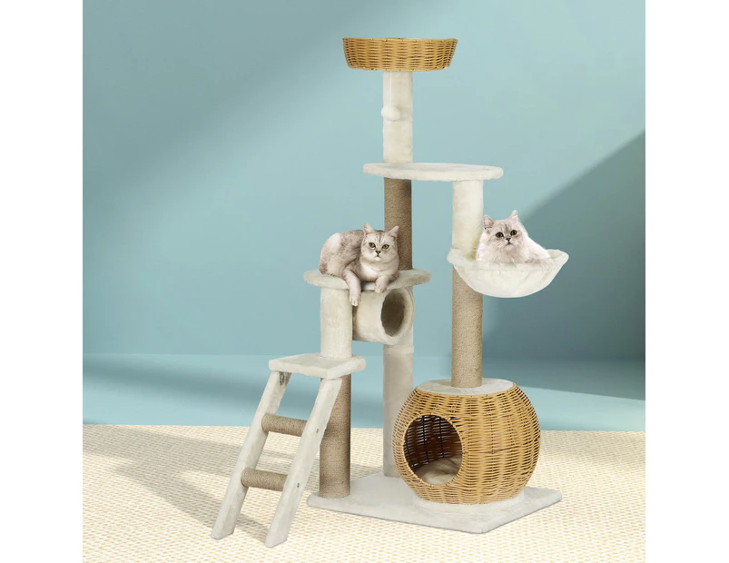 i.Pet Cat Tree 138cm Tower Scratching Post Scratcher Wood Bed Condo House Rattan Ladder