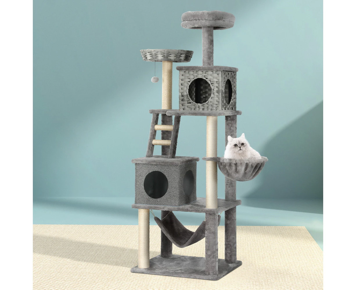 i.Pet Cat Tree 169cm Tower Scratching Post Scratcher Wood Bed Condo House Rattan Ladder