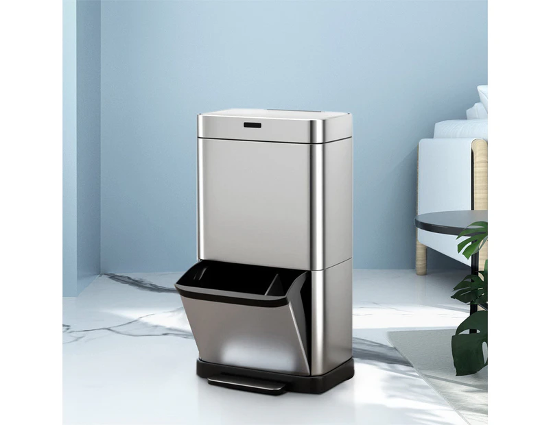 Devanti 70L Motion Sensor Bin Pedal Bins Automatic Siver