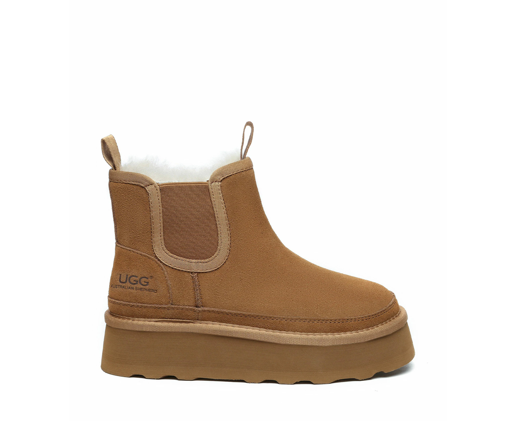 Ugg Australian Shepherd Chelsie Platform | Cow Suede Upper - Women - UGG Boots - Chestnut