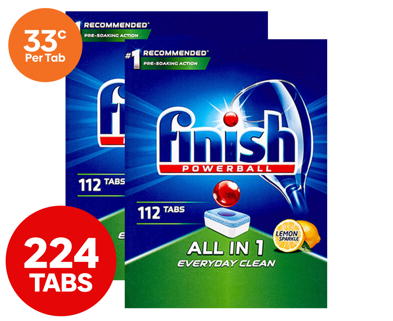2 x 112pk Finish Powerball All In 1 Everyday Clean Dishwashing