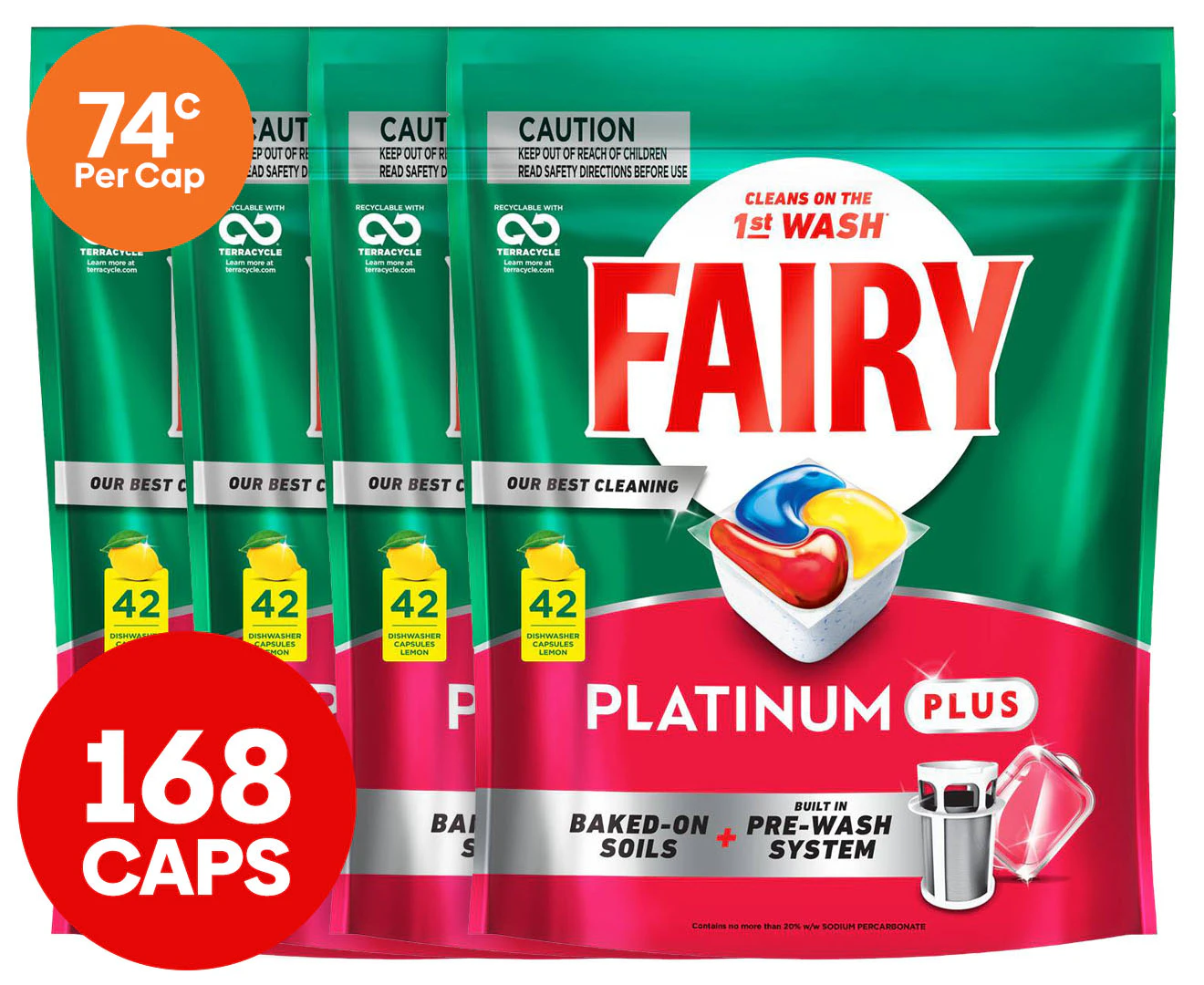 4 x 42pk Fairy Platinum Plus Expert All In One Dishwasher Capsules Lemon