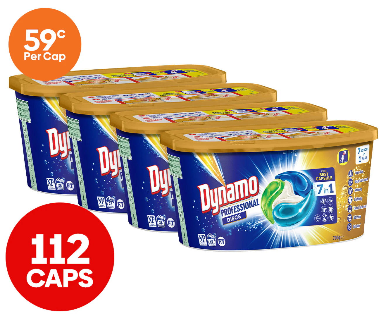 4 x 28pk Dynamo Professional Front & Top Loader Laundry Detergent Capsules