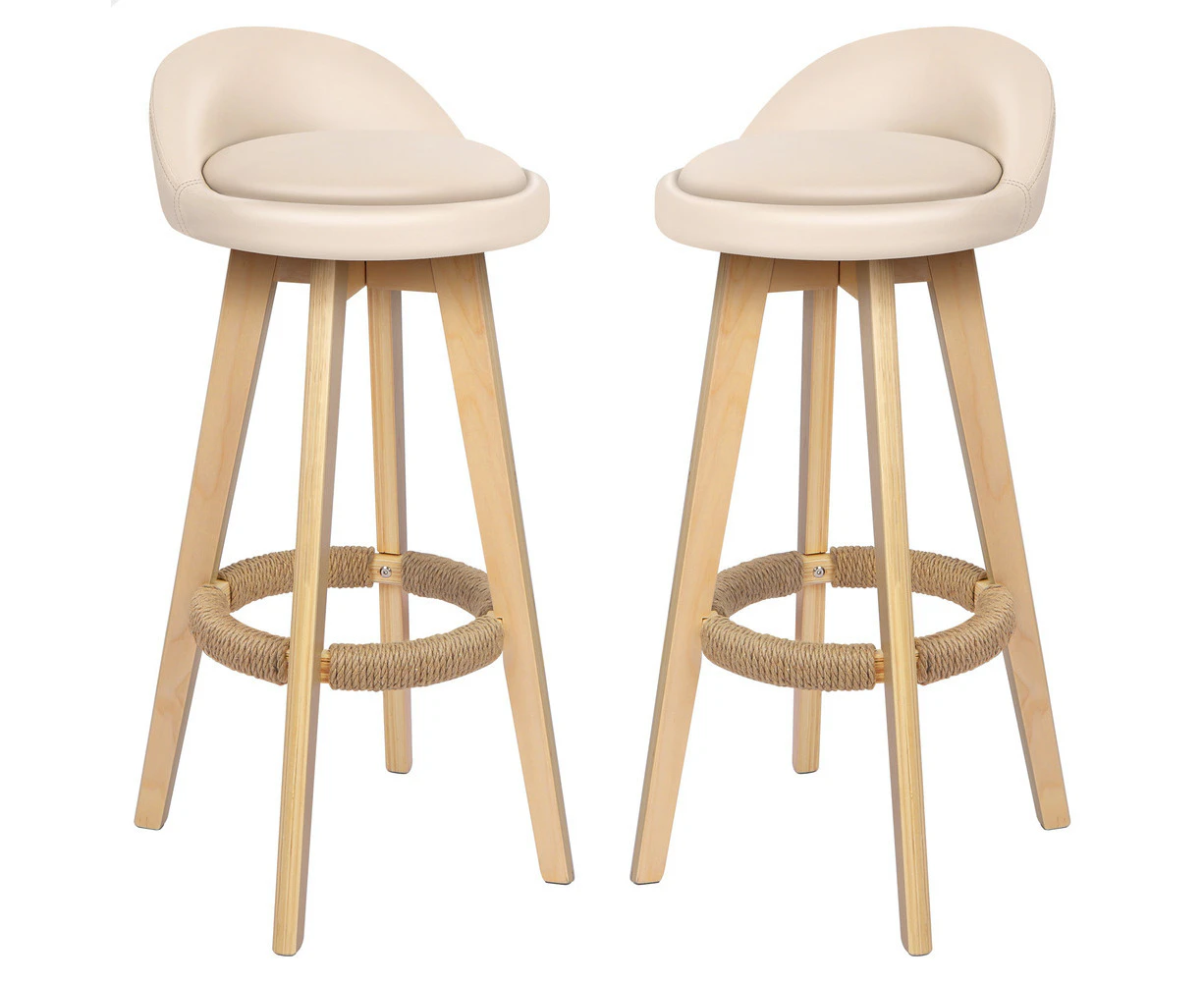 ALFORDSON Set of 2 Liam Wooden Bar Stools (Beige)