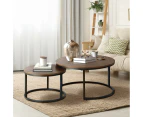 Oikiture Set of 2 Coffee Table Round Nesting Side End Table Walnut & Black