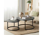 Oikiture Set of 2 Coffee Table Round Marble Nesting Side End Table - Grey/ Black