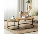 Oikiture Set of 2 Coffee Table Round Nesting Side End Table Natural