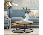 Oikiture Set of 2 Coffee Table Round Nesting Side End Table Natural