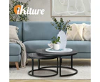 Oikiture Set of 2 Coffee Table Round Nesting Side End Table Black