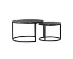 Oikiture Set of 2 Coffee Table Round Nesting Side End Table Black