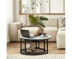 Oikiture Set of 2 Coffee Table Round Nesting Side End Table White & Grey