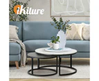 Oikiture Set of 2 Coffee Table Round Nesting Side End Table White & Grey