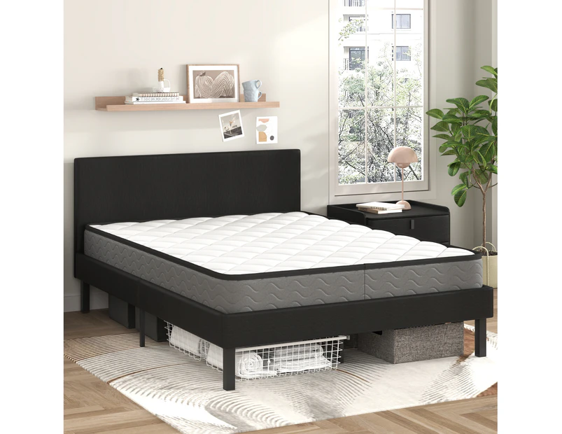 Advwin Bed Frame Double Size Leather Mattress Base Upholstered Platform With Headboard Black