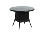 Livsip Outdoor Dining Table 90CM Round Rattan Glass Table Patio Furniture Black