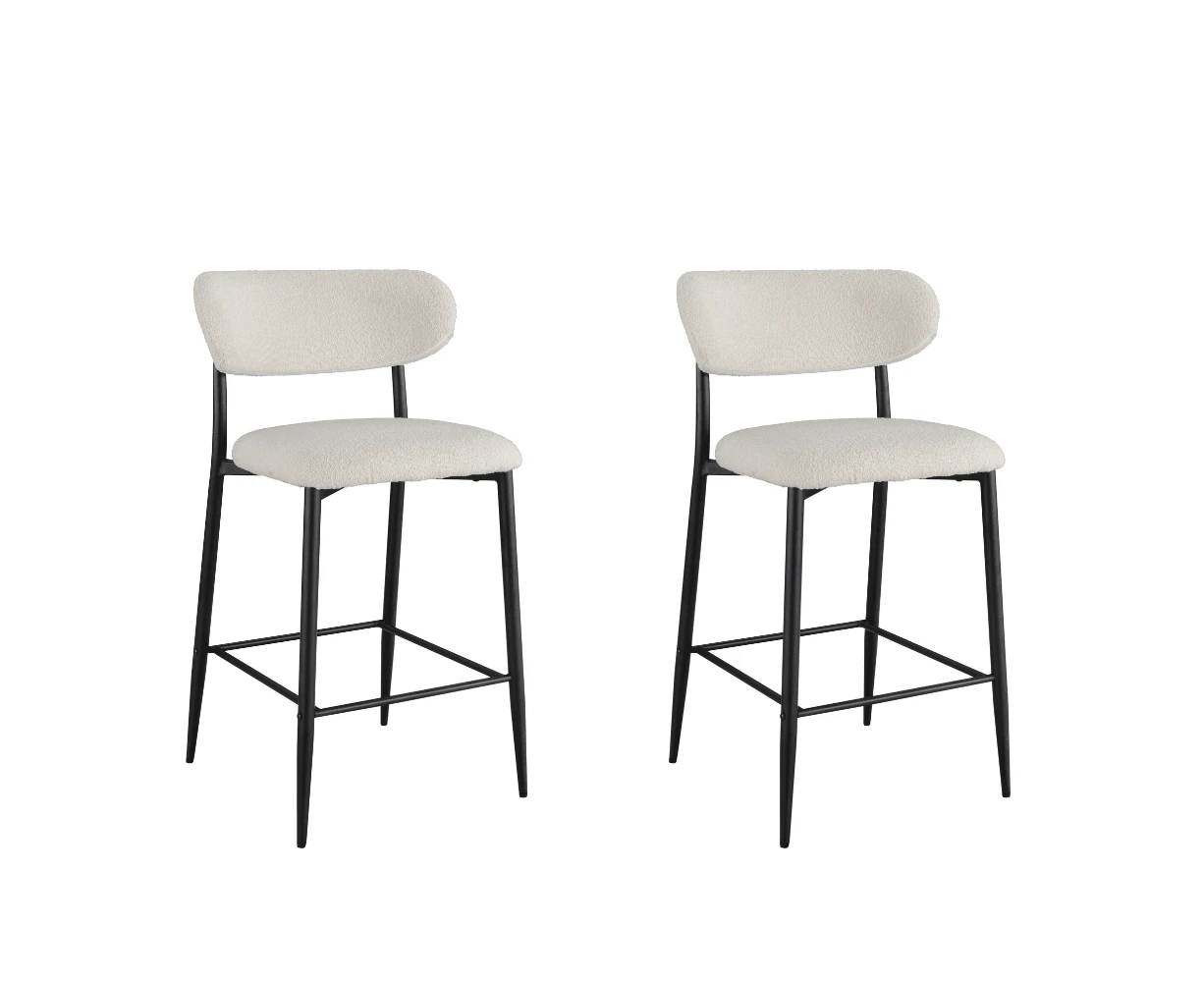 Raimon Furniture Set Of 2 Gio Modern Boucle Fabric Kitchen Counter Bar Stool 66cm - Off White