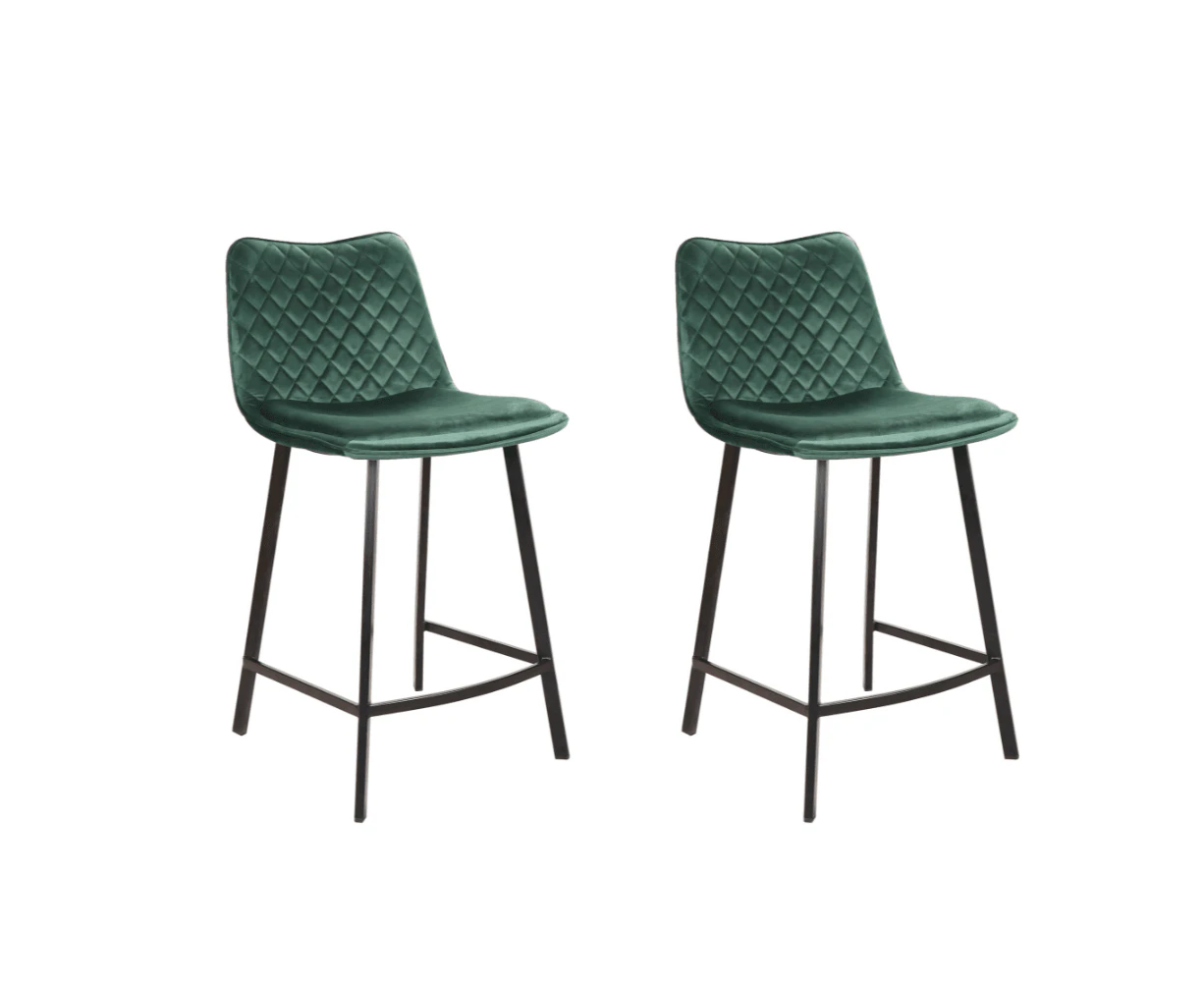 Raimon Furniture Set Of 2 Pippa Velvet Frabric Kitchen Counter Bar Stools 63.5cm Metal Frame - Emerald