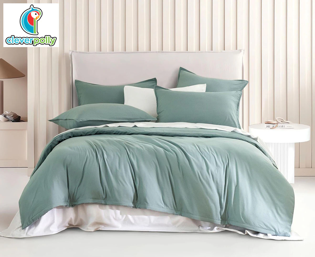 CleverPolly Vintage Washed Microfibre Quilt Cover Set - Seafoam