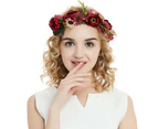 Floral Crown Boho Flower Headband Hair Wreath Floral Headpiece Halo With Ribbon Wedding Party Festival - Red