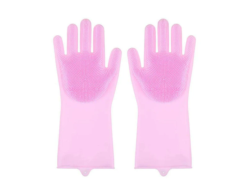 Magic Silicone Rubber Dish Washing Kitchen Gloves Scrubber Cleaning Scrubbing Au - Pink