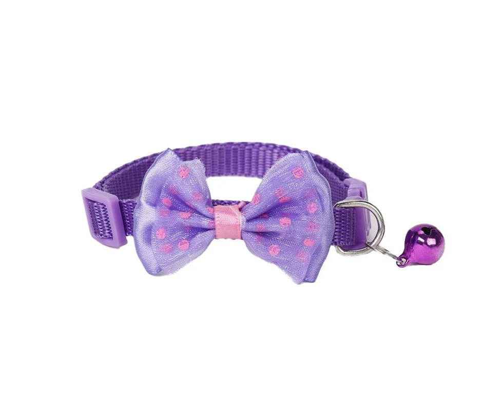 Bow Tie Cat Dog Kitten Collar with Bell Adjustable - Multiple Colorus Available - Purple