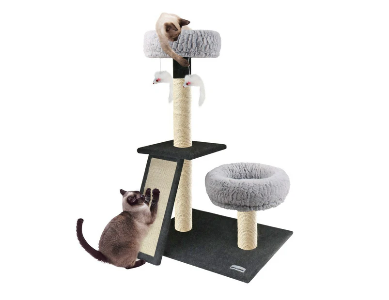 CAT TREE SCRATCHING POST w/ RAMP DOUBLE LOUNGER Scratcher Tower Condo Catnip Toy
