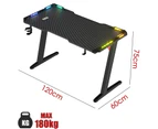 Advwin Gaming Office Desk RGB LED Gamer Workstation Carbon Fiber Racer Table with Cup Holder and Headphone Hook 120cm