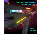 Advwin Gaming Office Desk RGB LED Gamer Workstation Carbon Fiber Racer Table with Cup Holder and Headphone Hook 120cm