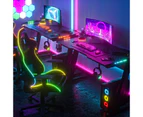 Advwin Gaming Office Desk RGB LED Gamer Workstation Carbon Fiber Racer Table with Cup Holder and Headphone Hook 120cm