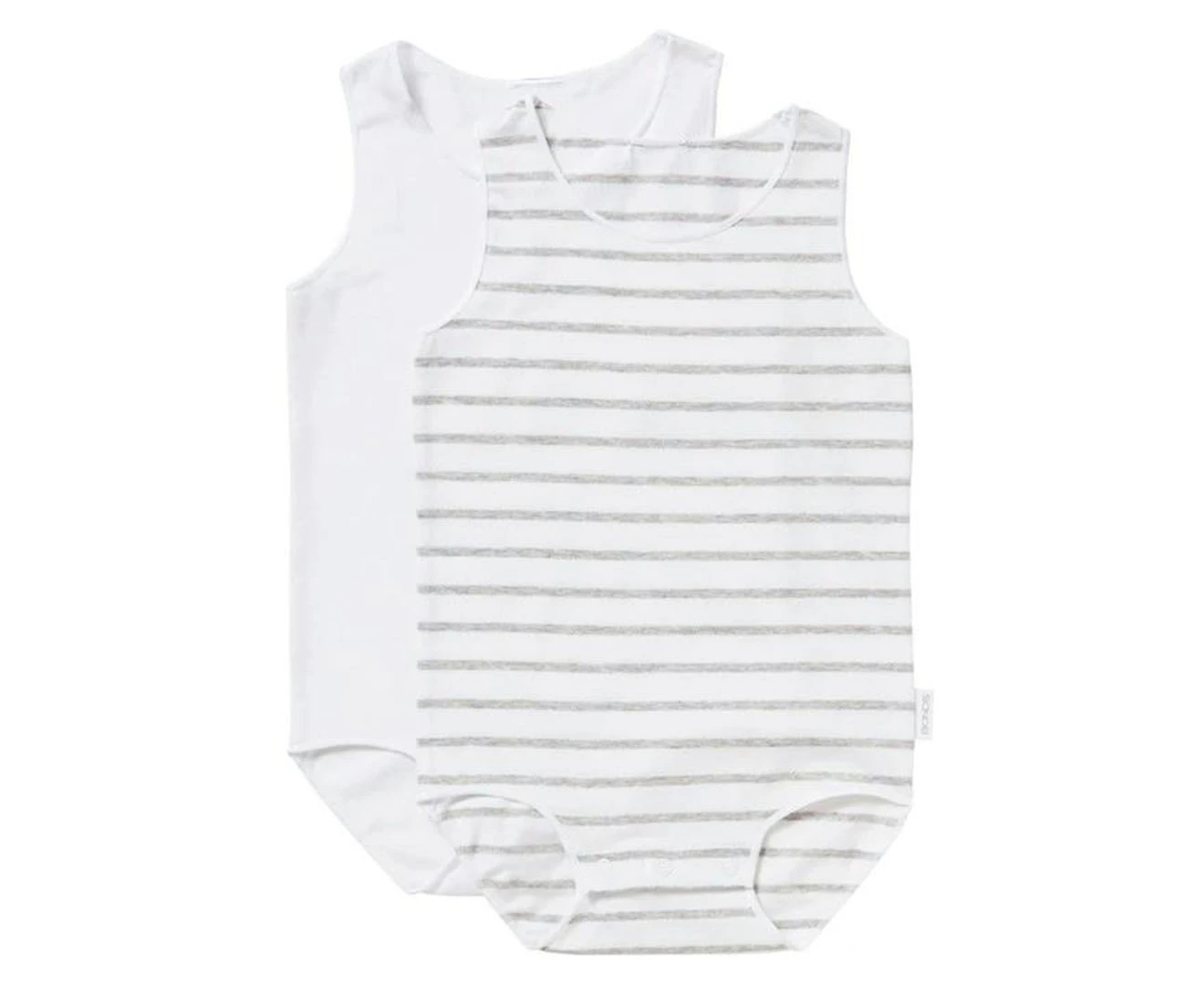 Bonds Baby Wonderbodies Singletsuit 2-Pack - New Grey Marle Stripe/White