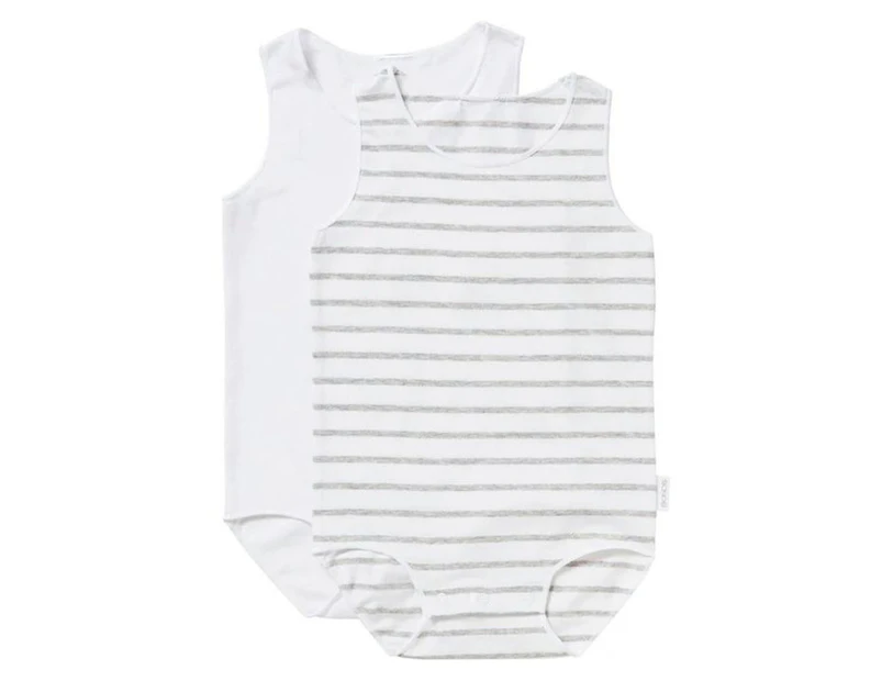 Bonds Baby Wonderbodies Singletsuit 2-Pack - New Grey Marle Stripe/White
